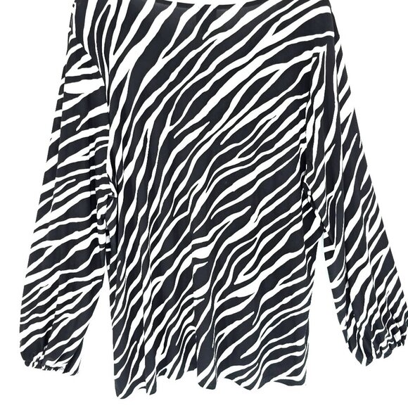 INC BLack White Zebra Striped Studded V Neck Long Sleeve Lightweight Top - Picture 5 of 6